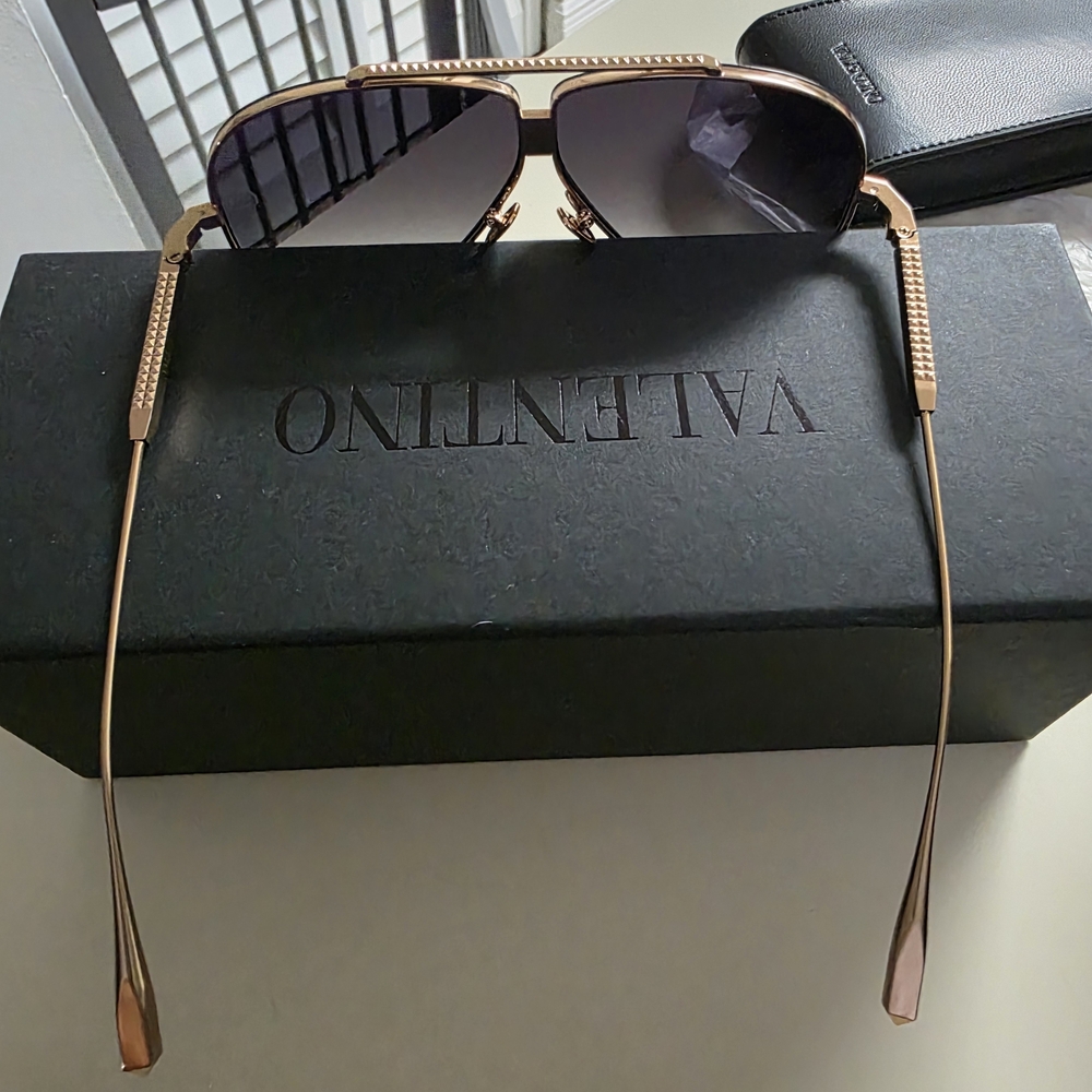 Valentino Black and Gold Aviator Sunglasses - Picture 7 of 16